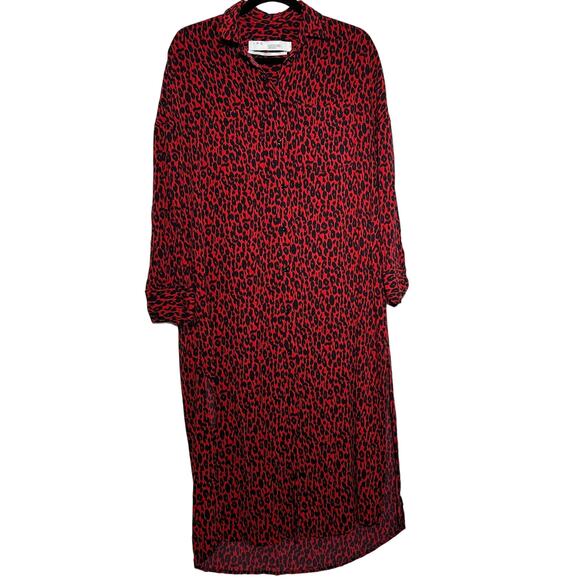 IRO Long Sleeve Button Front Side Slit Leopard Pirae Dress Red Womens Size 34 - Picture 5 of 16